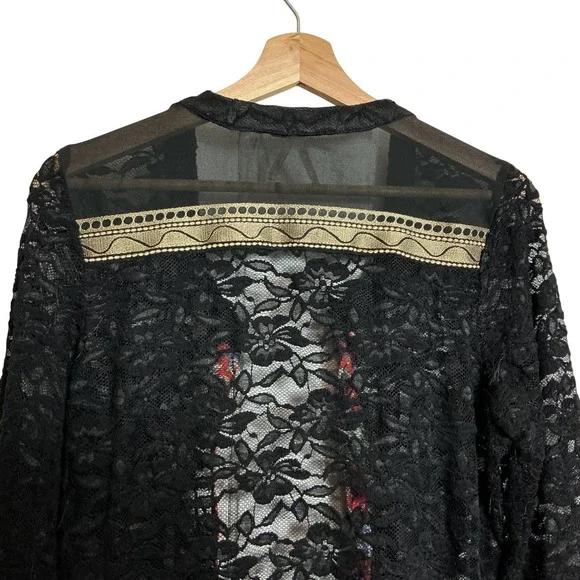 Gimmicks BKE Medium Black Floral Lace Cardigan Embroidered Whimsigoth Boho - Picture 7 of 10